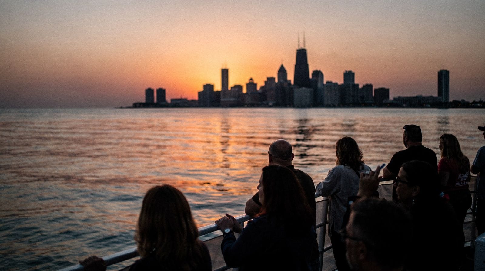 Croisière fluviale d'architecture au coucher du soleil à Chicago